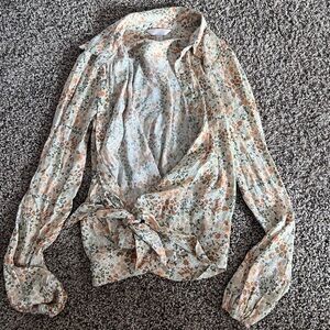 LC Lauren Conrad Floral Blouse - Cream and Orange